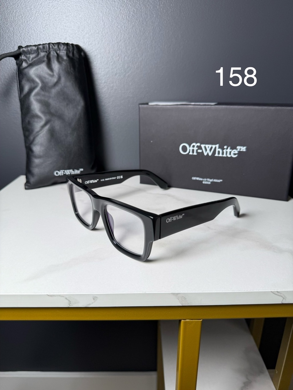 Off-White Black Rectangular Logo Temple Eyeglasses